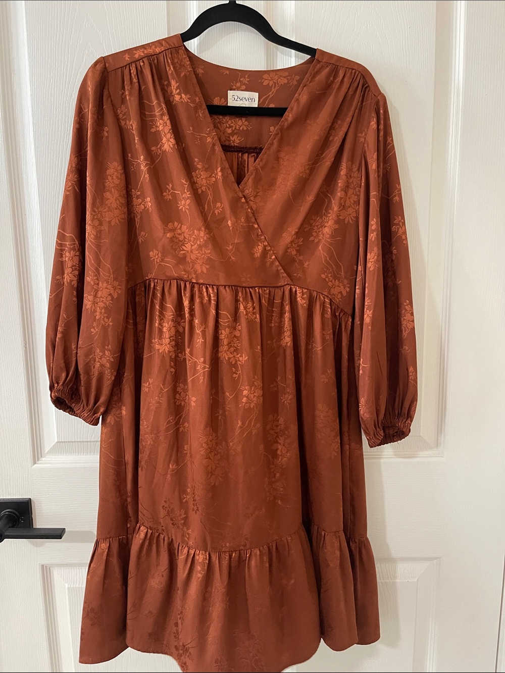 52seven Rust Floral Jacquard Wrap Dress